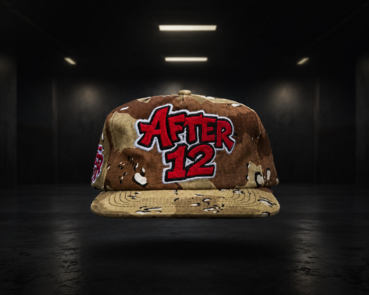 After12 Desert Camo Strapback Hat – Red Logo Edition